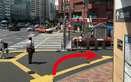 走出東京Metro地鐵東西線「東陽町站」1號出口後，請立即右轉。